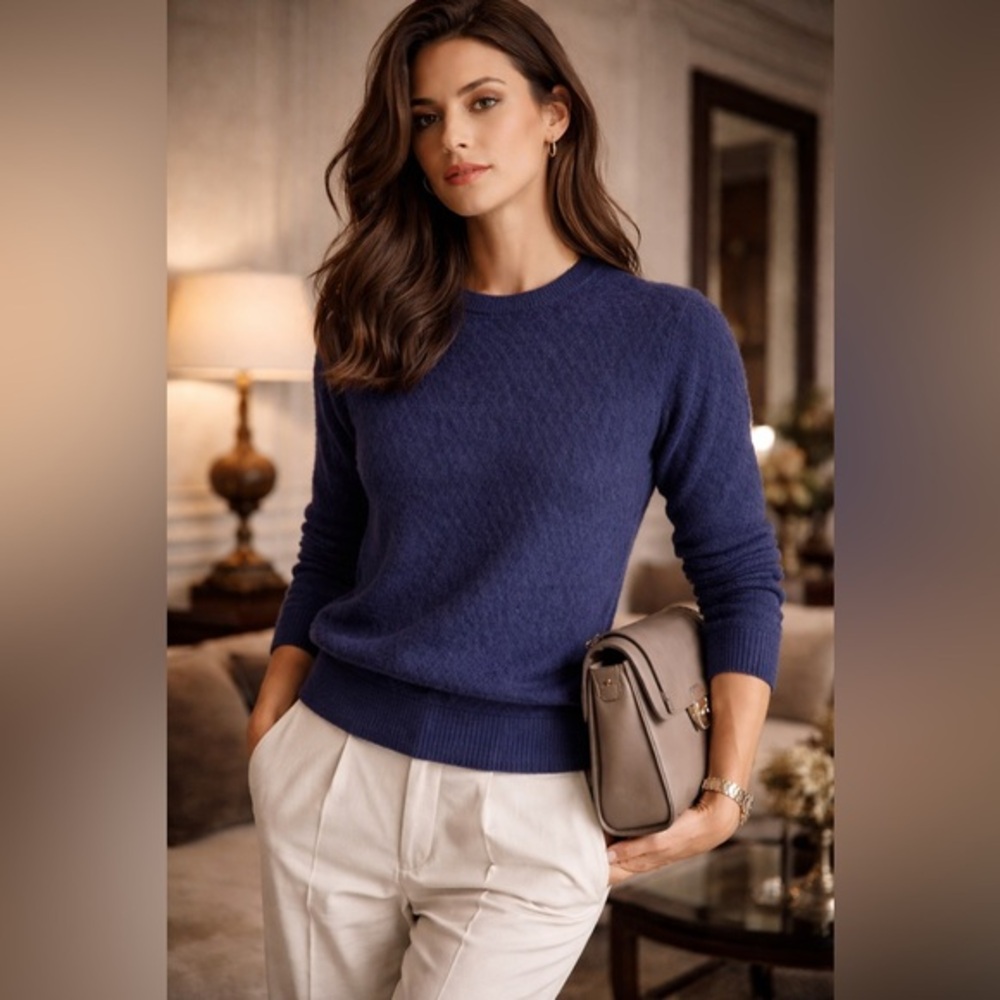 Christian Lacroix Deep Blue Crewneck Sweater 100% 2- Ply Cashmere